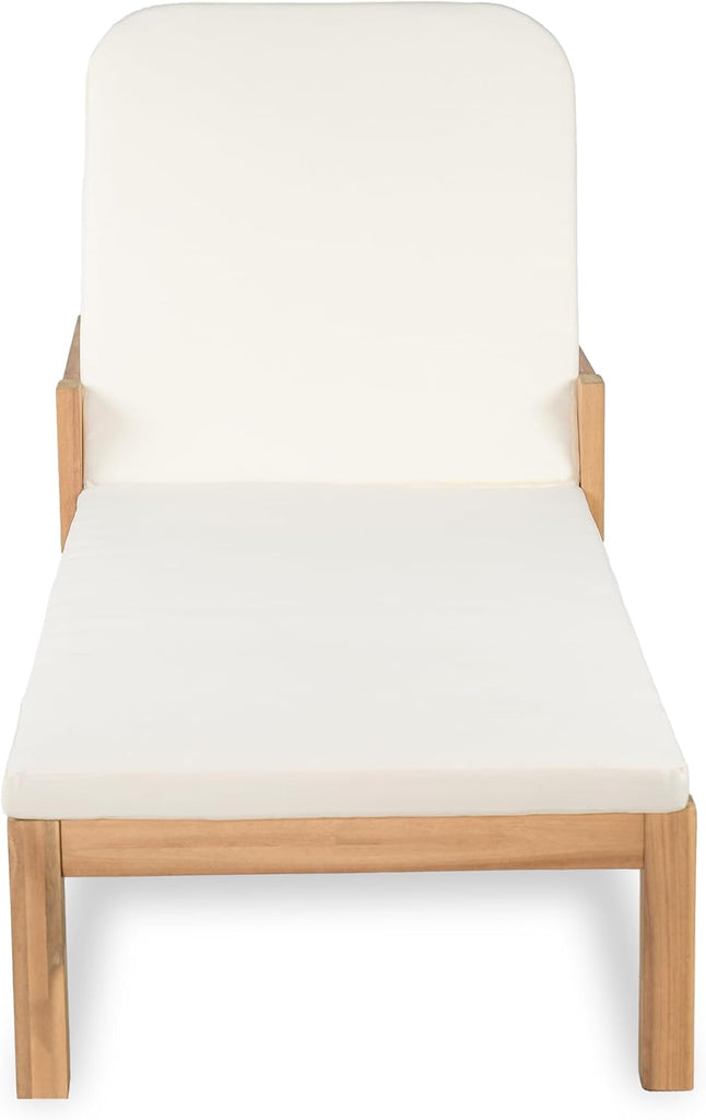 Acacia Wood Chaise Lounge with Adjustable Backrest, 77.5" Outdoor Sun Lounger with Cushion, Modern Patio
