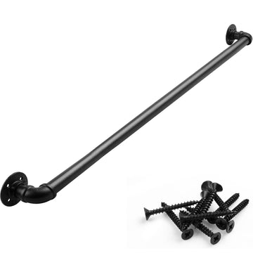 Pipe Stair Handrail, 3 Ft Metal Staircase Handrail, Black Galvanized Industrial Iron Hand Rail for Indoor & Outdoor