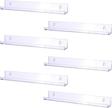 6 Pack 15 Inch Acrylic Invisible Floating Bookshelf for Kids Room, Modern Picture Ledge Display Toy Storage Wall