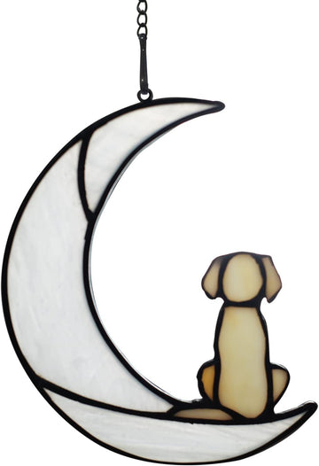 Loss of Dog Sympathy Gift, Stained Glass Dog on Moon for Suncatcher Gifts, Yellow Dog Memorial Gifts for Pet Loss