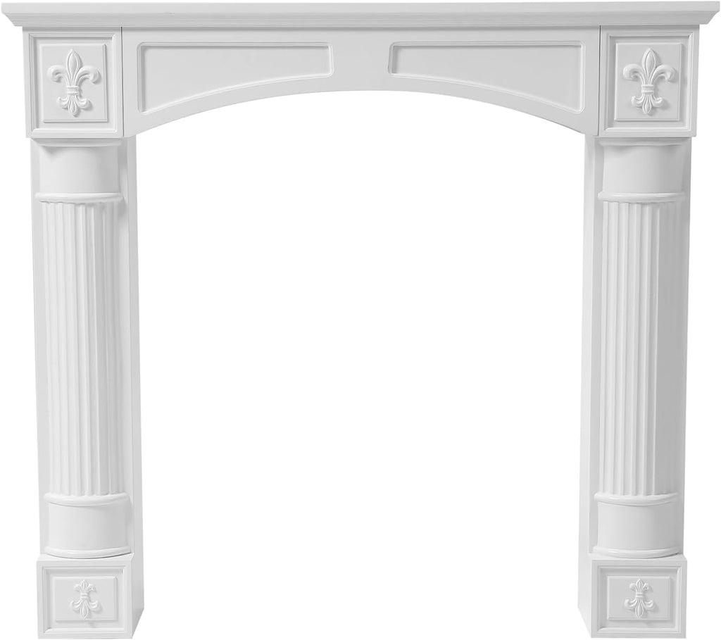 Modern White Freestanding Surround - Waterproof, Anti-Tipping Premium MDF Mantel with Leg for Electric Fireplace