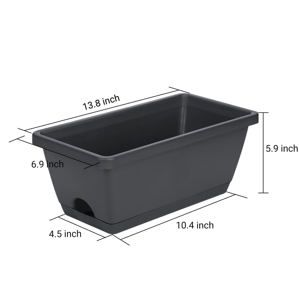 Rectangular Window Boxes with Trays, 3 Packs Modern Vegetable Planters, 13.8Inch Plastic Flower Boxes Container for