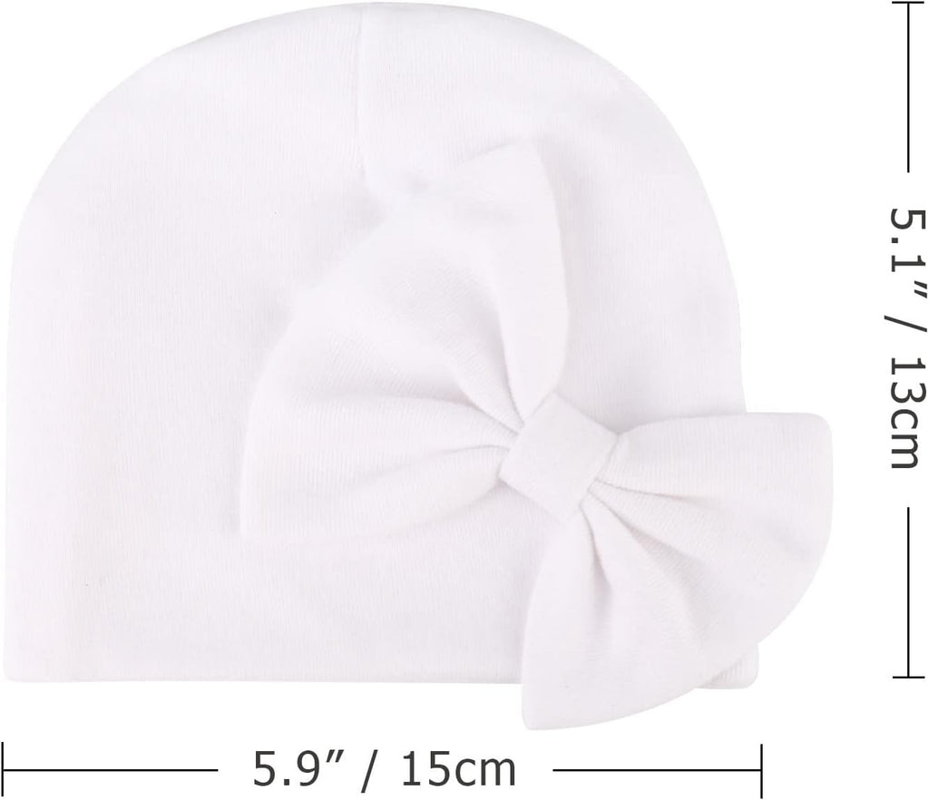 Newborn Baby Girls Hats Mittens Set Hospital Hat Beanie Infant Bow Hats Baby Cotton Gloves for 0-6 Months