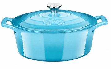La Cuisine Enameled Cast Iron Oval Dutch Oven Casserole Pot with Lid 6.75 QT Internal Matte Black Enamel Coating for