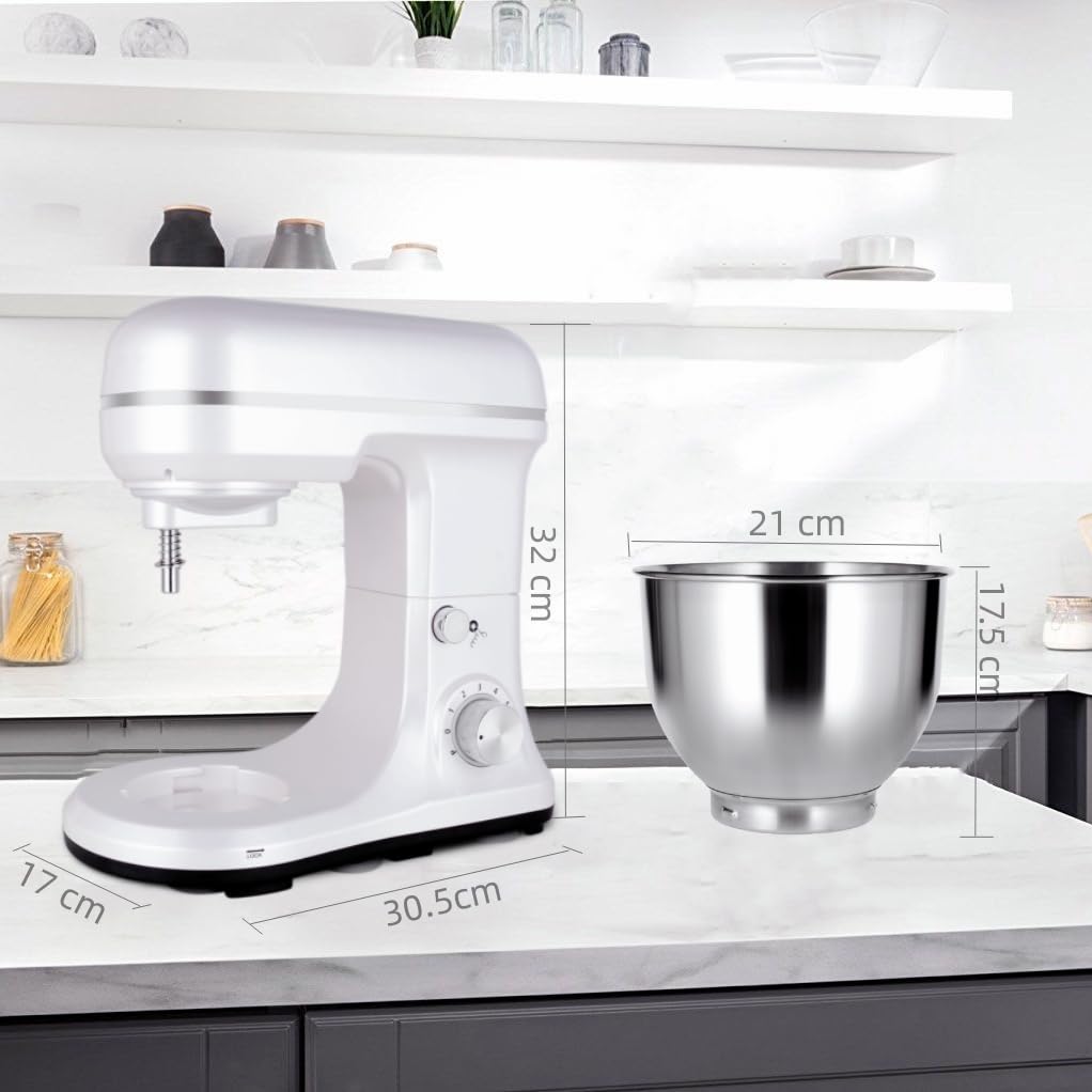 Stand Mixer 5-QT, 6+P Speed Tilt-Head Food Mixer 300W Dough Mixer with Stainless Steel Bowl,Dough Hook,Flat