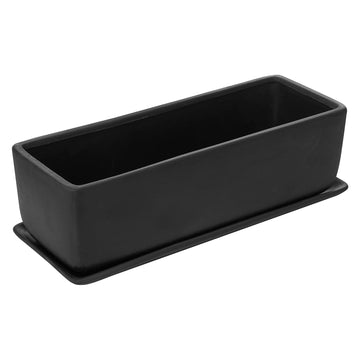 14 Inch Matte Black Ceramic Rectangular Succulent Planter