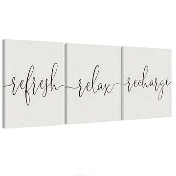 Bathroom Wall Decor, Spa Relaxing Wall Art Set of 3, Relax Refresh Refresh Signs Farmhouse Bathroom Canvas Prints