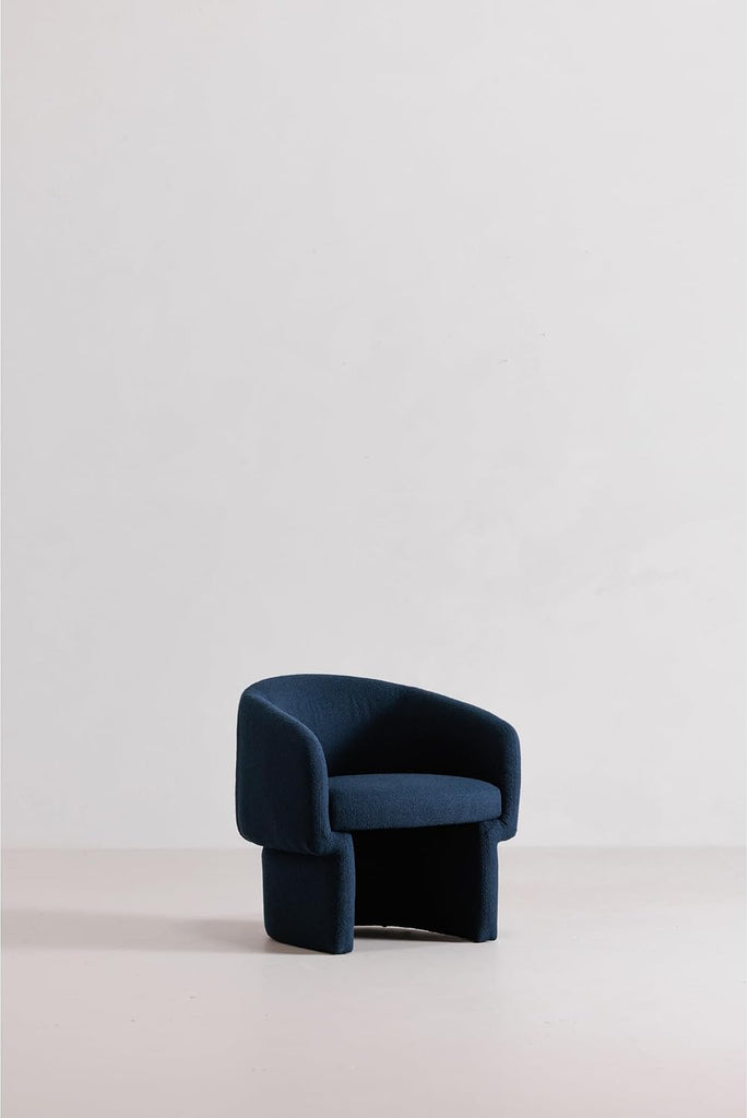 Sylvie Accent Chair, Art Deco Curved Design, Recycled Polyester Upholstery, Dark Indigo