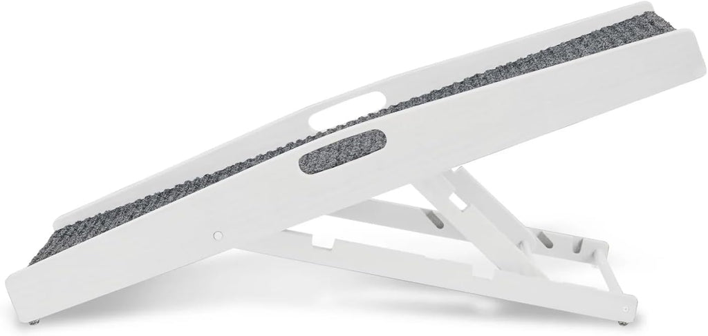 39.5" Indoor Pet Ramp, White Collapsible Dog and Cat Ramp with Adjustable Height, Non-Slip Carpet Surface, Rubber
