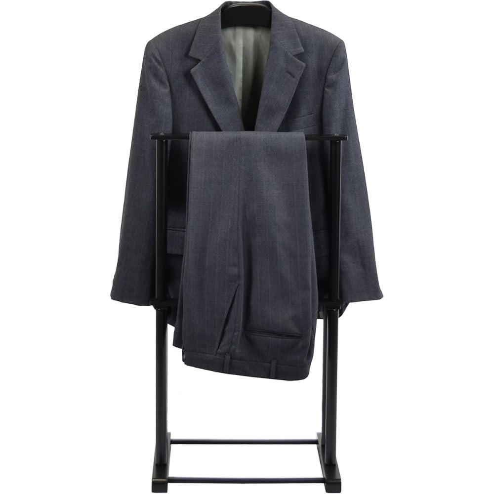 Black Wooden Twin Valet Stand with Hanger Trouser Bar Tie Holder Storage Tray Clothes Organizer Office Closet Space