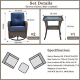 3-Piece Wicker Outdoor Patio Furniture Set - Swivel | Brown for Patio, Garden & Porch