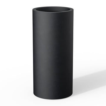 Accent Round Column Black Concrete Planter 23.6" Tall, Outdoor