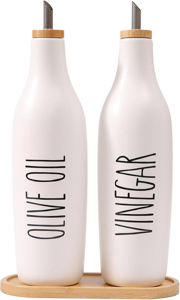 Olive Oil and Vinegar Dispenser Set, 16oz Ceramic Oil Dispenser Dispenser Bottle for EVOO Vinegar Syrups, Modern - Set of 2