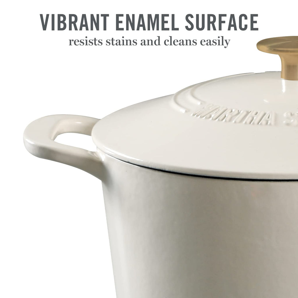 Gatwick 7-Quart Enamel Cast Iron Dutch Oven - Linen White With Gold - Heavy-Duty Dutch Oven for Slow Cooking