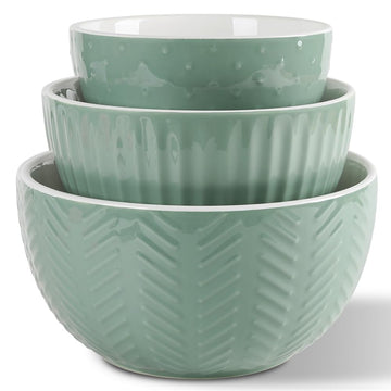 Ceramic Nesting Mixing Bowls, Set of 3 Avocado Green