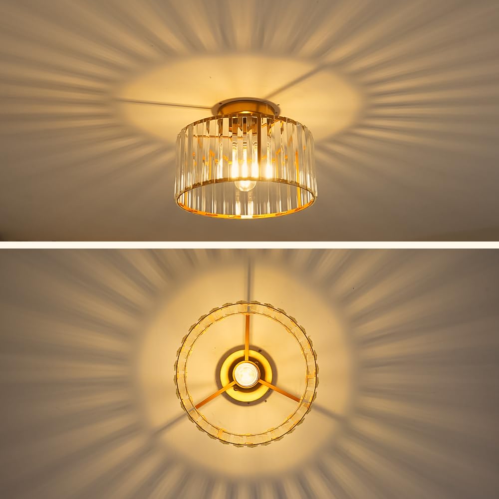 Crystal Ceiling Light Fixture, Modern Semi Flush Mount Ceiling Light, Gold Hallway Lighting Fixtures Chandelier