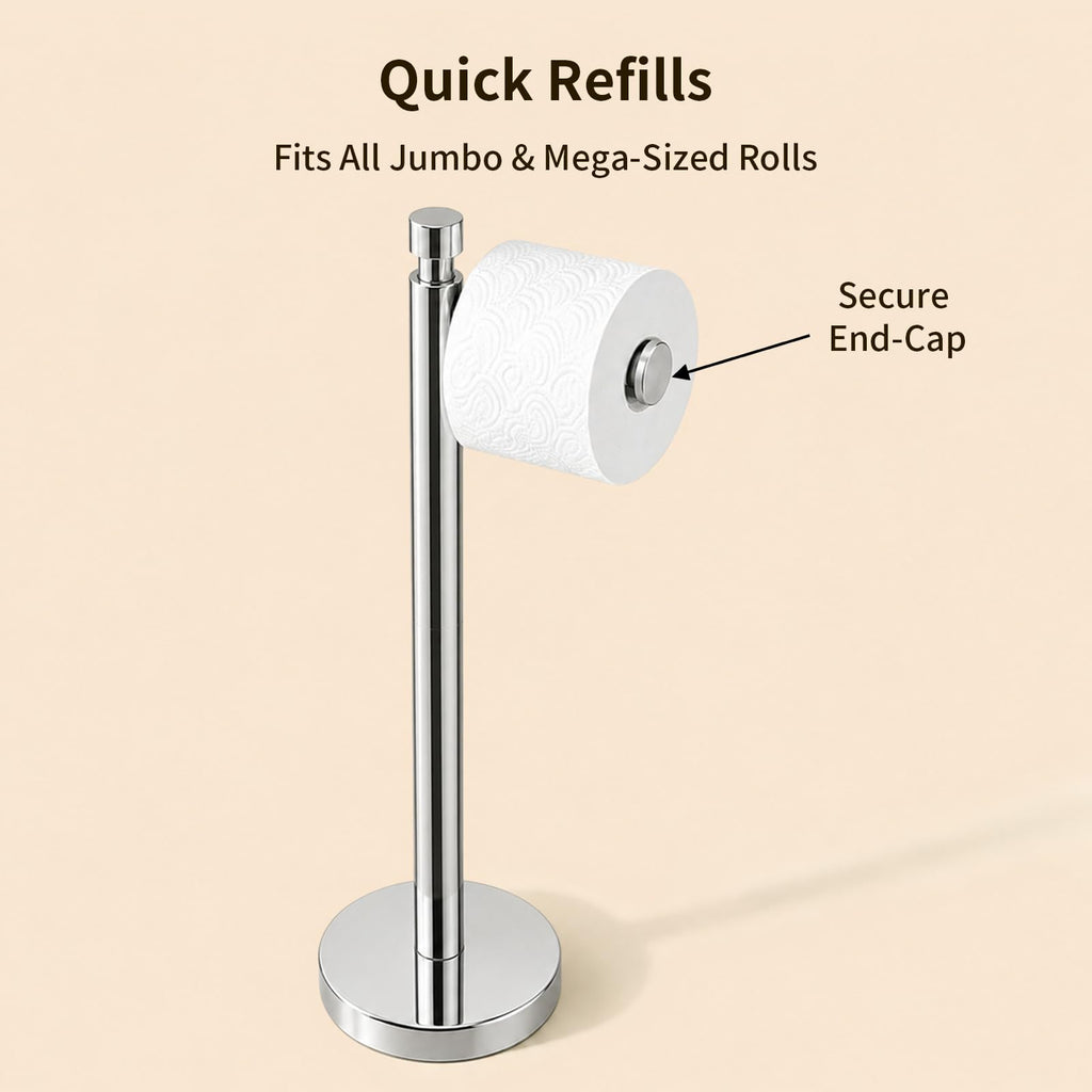 Toilet Paper Holder Stand with Weighted Base, Chrome