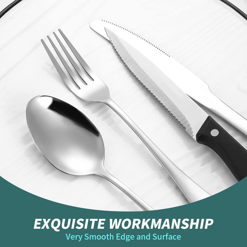 Modern Flatware Silverware Set for 4 Stainless Steel Cutlery 24 Pieces include Forks Spoons Knives Mirror Polished