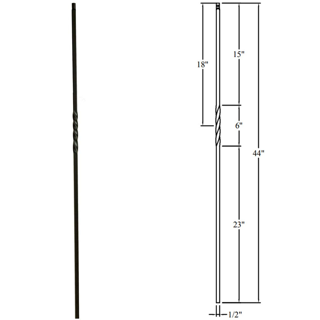 Stair Parts Single Twist Iron Balusters - Contractor Pack of 15, 1/2" Square Hollow Metal Stair Spindles, Wrought