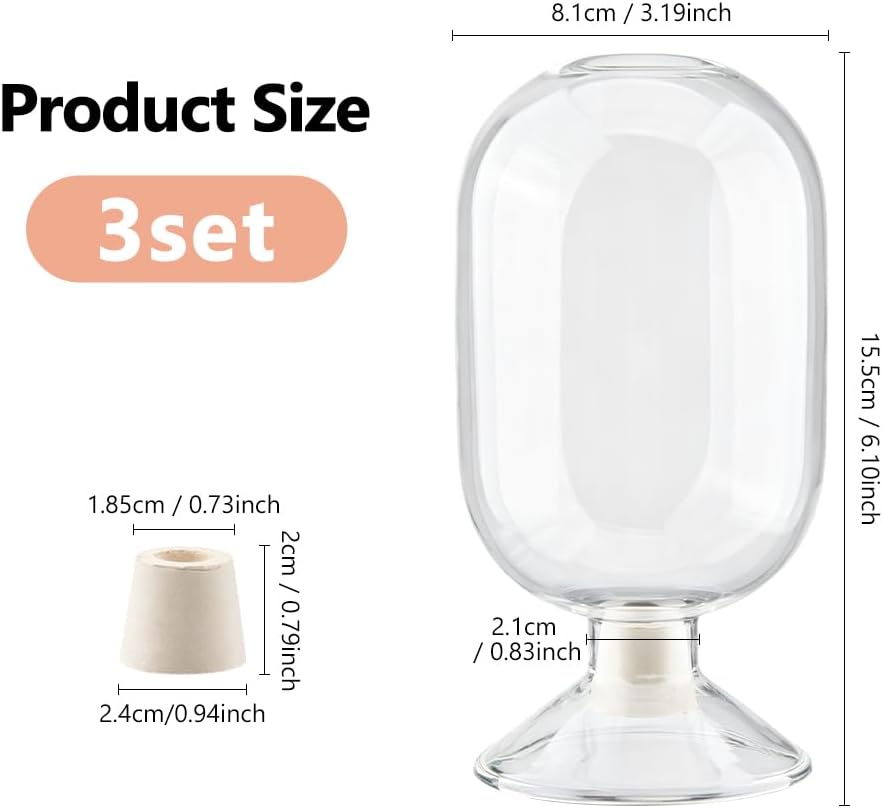 3 Sets Glass Matches Cloche 3.19x6.1 Inch Clear Decorative Match Holder Jar with Cork Stopper Upside Down Matches