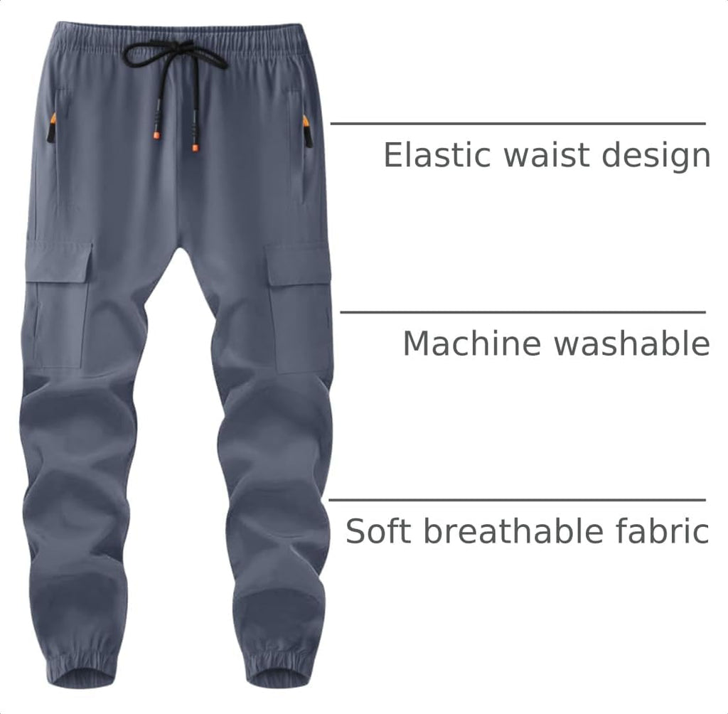 Boys Athletic Quick Dry Cargo Pants Lightweight Hiking Jogger Pants with Zipper Pockets