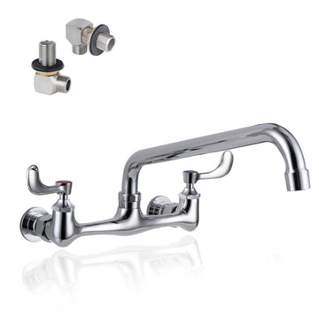 8" Center Wall Mount Commercial Sink Faucet with 10" Swivel Spout
