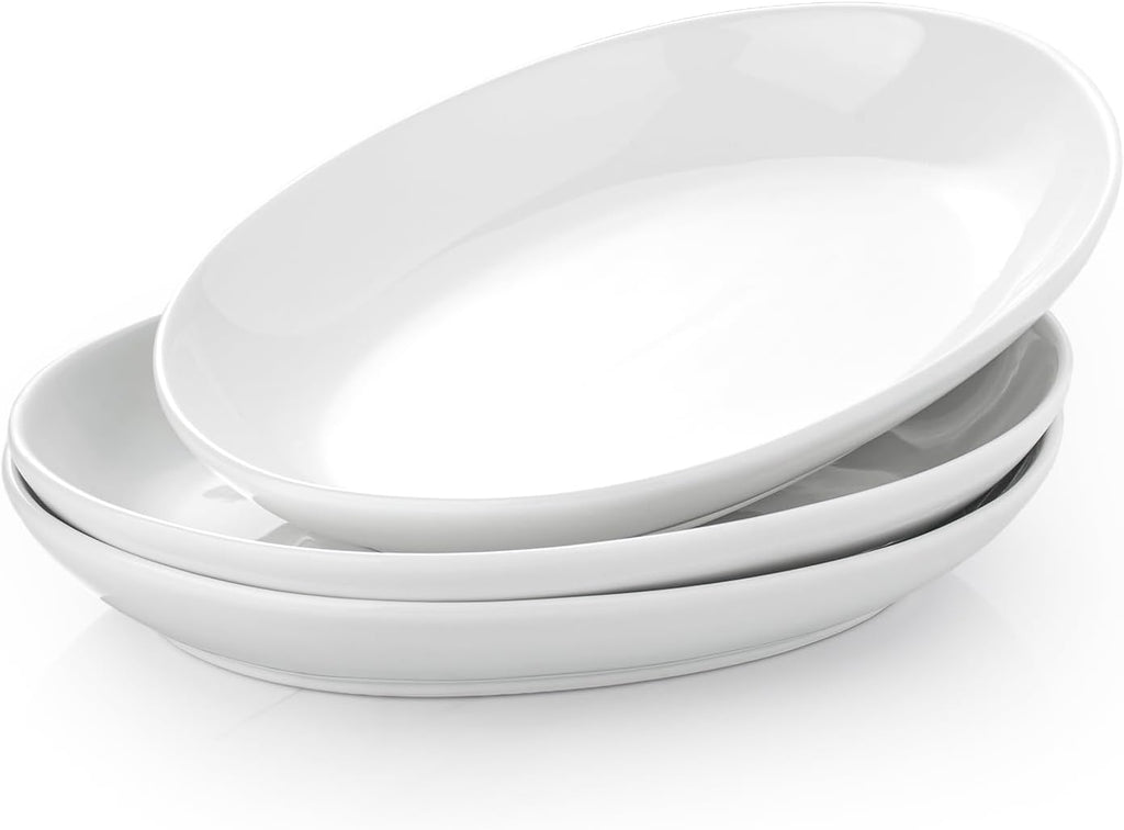 12 Inch Oval Serving Platters Set of 3, White Ceramic Serving Platters for Serving Food, Deep Porcelain Oval Platter