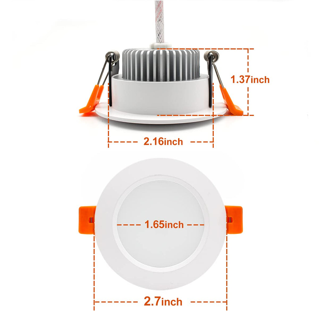 2 Inch LED Recessed Lighting, Dimmable LED Downlight 3W (35W Halogen Equivalent), CRI80+, 3000K Warm White Canless