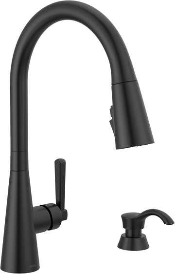 Boyd Matte Black Kitchen Faucet with Pull Down Sprayer and Soap Dispenser, Modern Single Hole Kitchen Sink Faucet