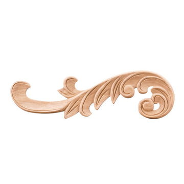 10-1/2IN WX5/16INDX3-1/4INH Left Curved Pressed RUBBERWOOD Acanthus Appliqu