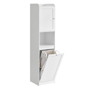 Tall Storage Cabinet, with Removable Laundry Basket, Cloud White