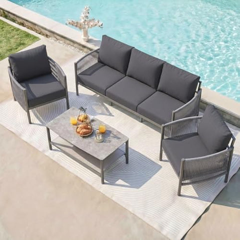 Aluminum Outdoor Patio Furniture Set | Charcoal for Backyard, Garden & Porch