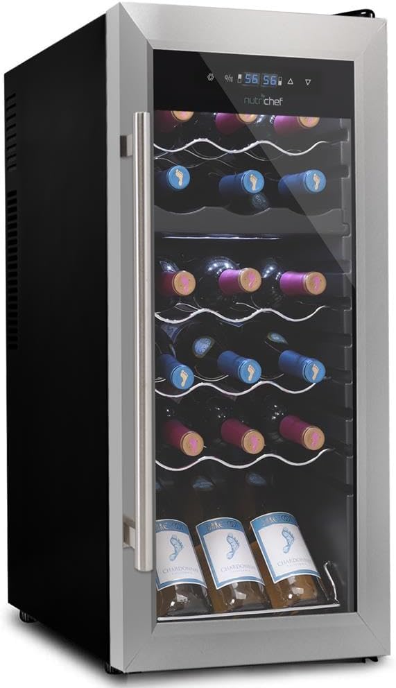 PKCWCDS188 Freestanding Wine Fridge, 18 Bottle Dual Zone Beverage Cooler for Hom