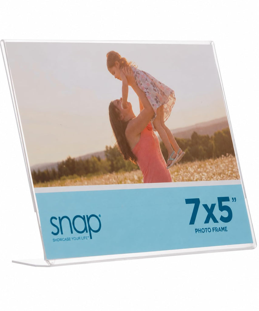 7x5 Clear Picture Frame 12 Pack: Frameless L-Shape Desktop Stand, Photo Frame and Sign Holder, Clear Acrylic Style