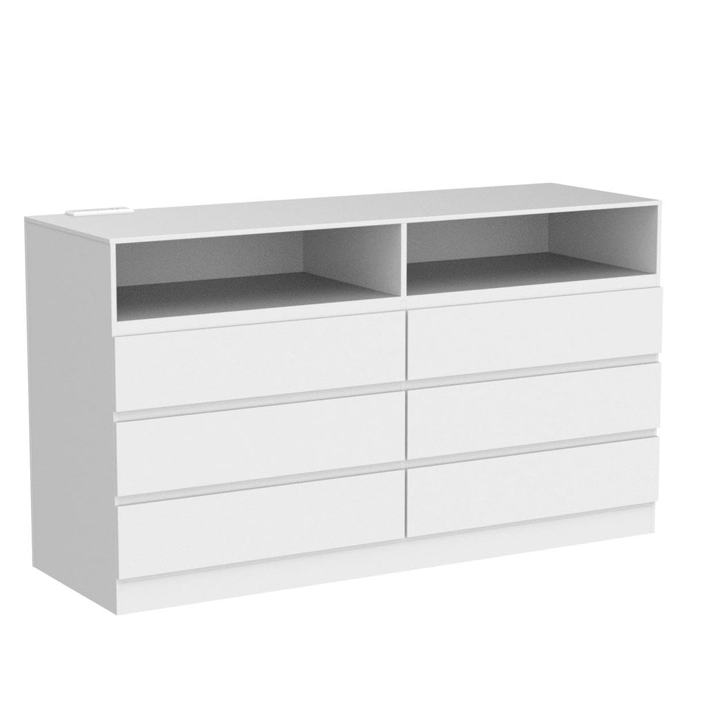 White 6-Drawer w/ Power Outlet and LED Light