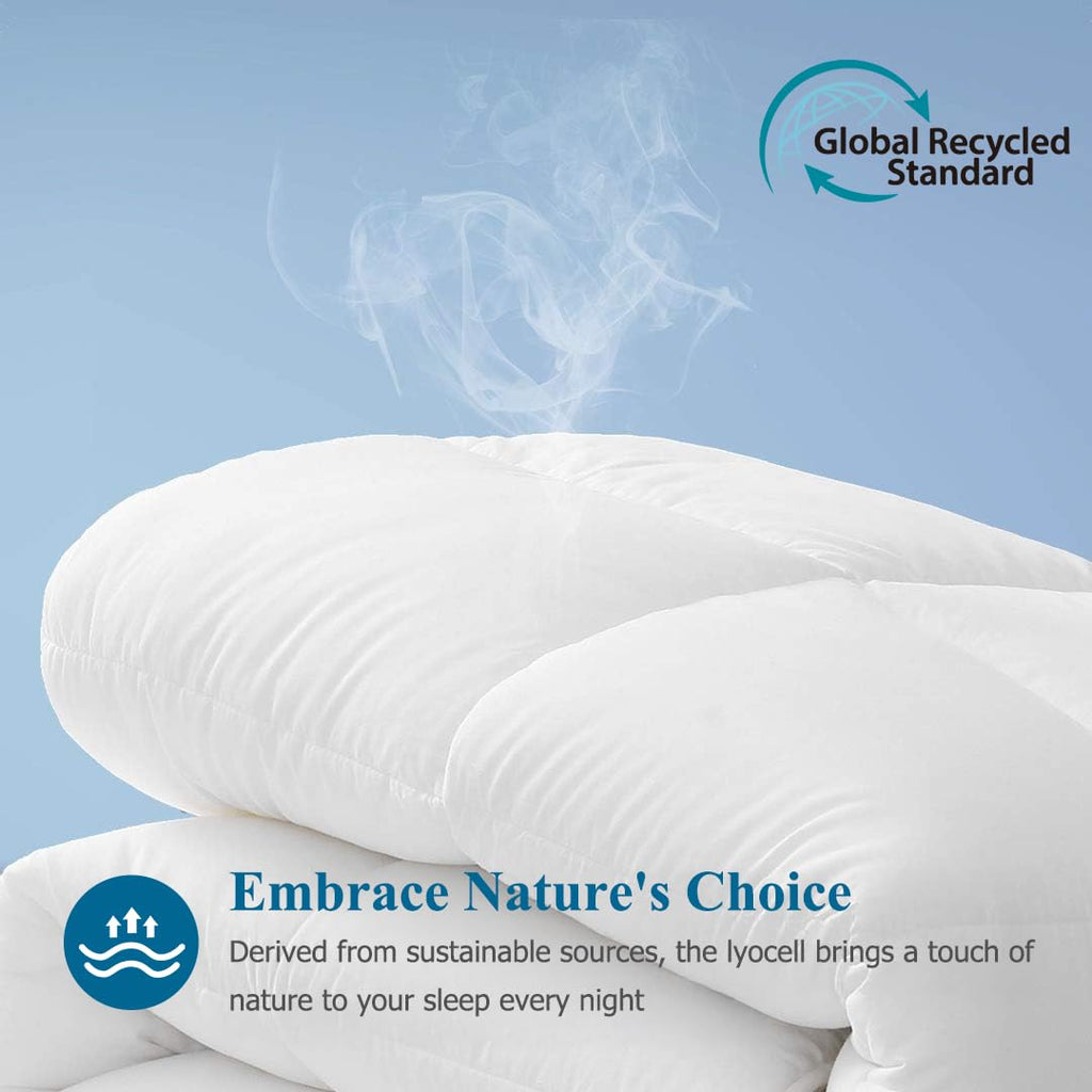 100% Cotton Cover Comforter Full Size, Ultra-Soft Down Alternative Duvet Insert with Lyocell & ClimaloftTM Blend