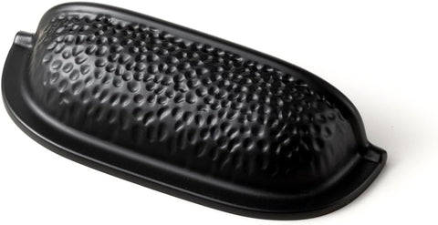 6 Pack 2 1/2 Inch Matte Black Cabinet Cup Pulls - Hammered Texture with Curved Edges, Elegant Modern Drawer Bin Handle