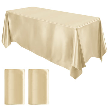2 Pack Satin Rectangular Tablecloth, 102 x 58 Inches, Champagne