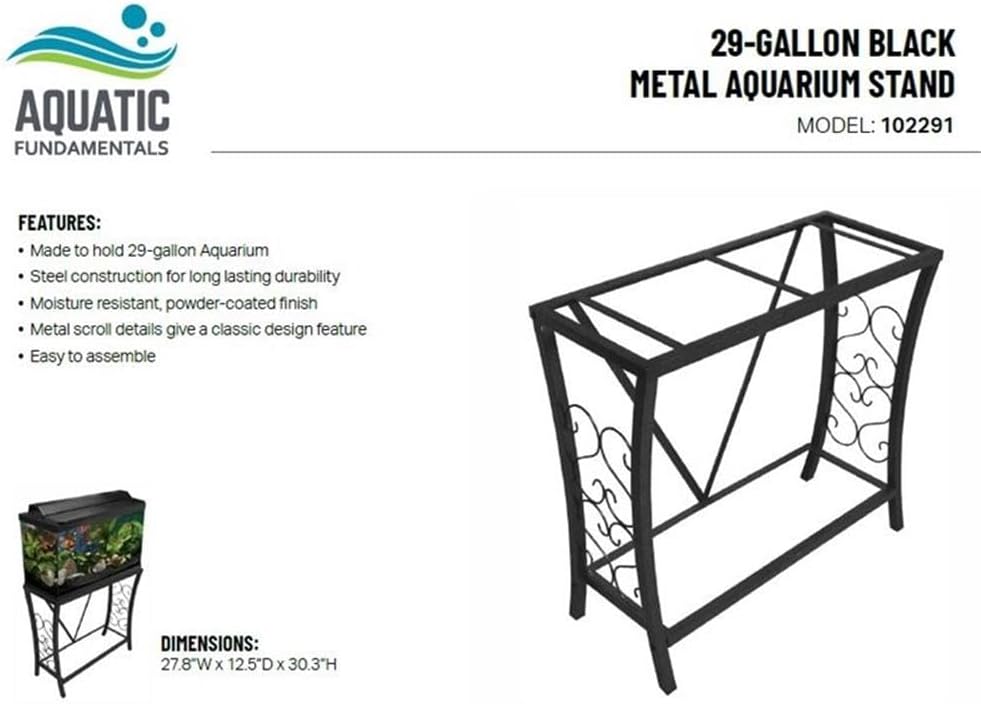 29 Gallon Metal Aquarium Stand, Black Powder-Coated Finish, Durable Steel Construction, Moisture-Resistant, Scroll
