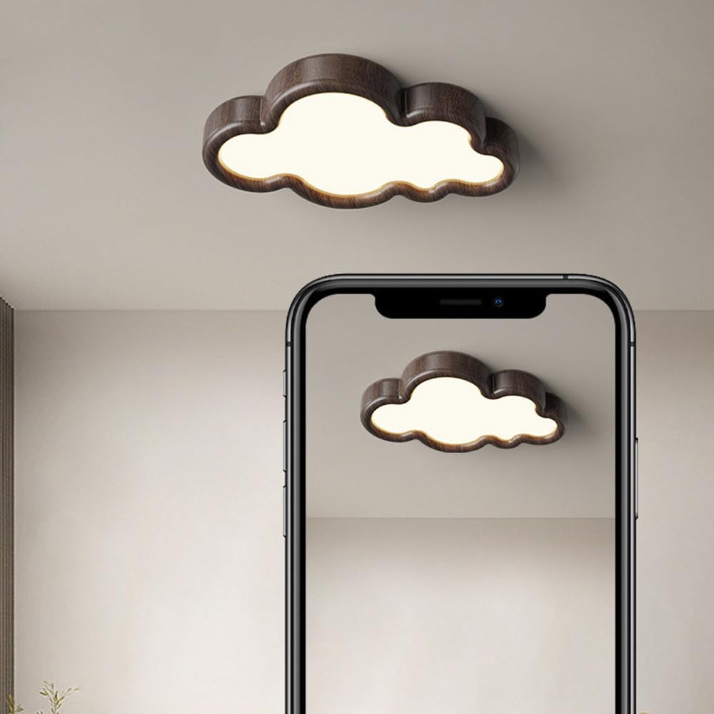 Modern Cloud LED Ceiling Light, Color Dimmable Flush Mount Lamp with Natural Wood Finish for Kids Bedroom Nursery