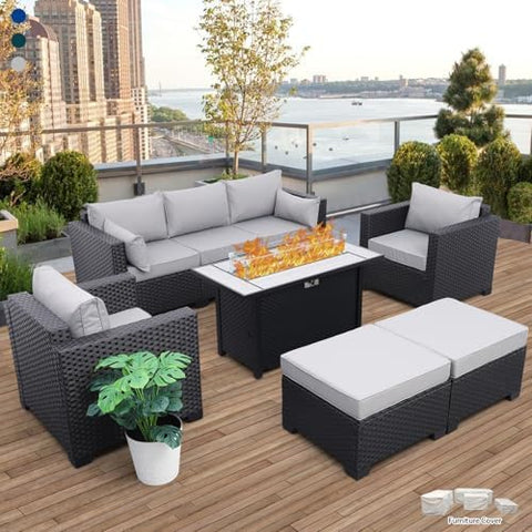 6-Piece Outdoor Patio Furniture Set - Fire Pit | Grey for Patio, Garden & Porch