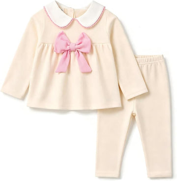 Baby Girl Clothing Set, Peter Pan Collar Bow Top + Pants Toddler Girl Clothes, Piece Outfits for Baby Girls ( - )