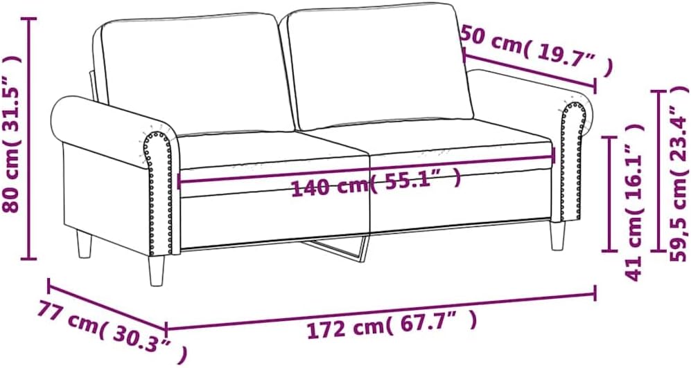 Velvet 2-Seater Sofa Dark Gray 55.1 Inches, Small Loveseat with Sturdy Metal Frame, Thickly Padded Seat and Back