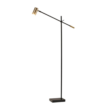 LED Floor Lamp, Black & Antique Brass, Adjustable Height, 63"