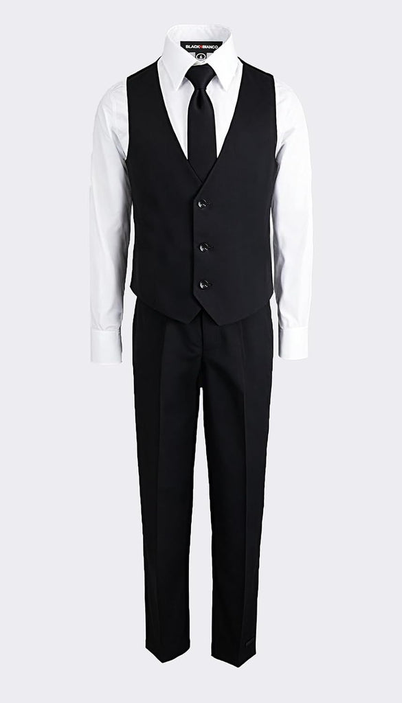 Boys Five Piece Modern Slim Fit Suits Set Shirt Blazer Vest Pants and Tie. Ring Bearer Outfit