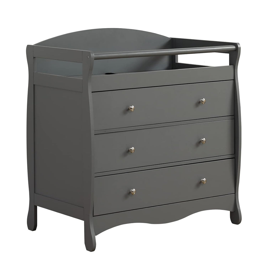 Changing Table Dresser Baby Diaper Changing Station Infant Nursing Table with 3 Drawers, Safety Rail & Strap , Gray |