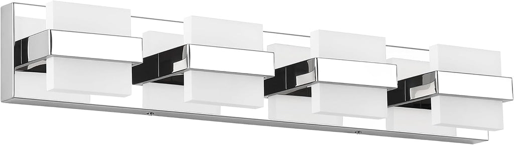 Modern Vanity Light Chrome, 32W Dimmable LED Bathroom Light Fixture Over Mirror, 2560LM Bright Minimalist Vanity