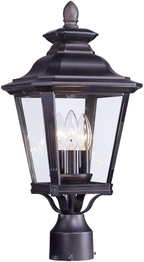 Knoxville 3-Light Outdoor Post Light | Bronze Finish | Clear Glass Shade | Early American Driveway Garden Post Lantern