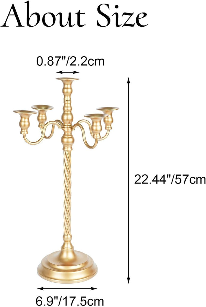 Tall Floor Candelabra Vintage: Gold 5 Arm Candelabras 22.4" Metal Spiral Opera Candelabra Candle Holder Antique