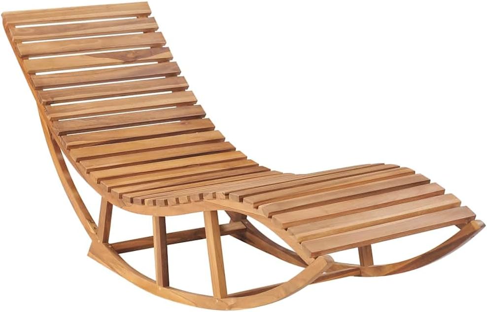 Durable Solid Teak Wood Sun Lounger, Rectangular Outdoor Tanning Chair Garden, Comfortable Chaise Lounge Chair
